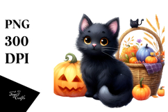 Vibrant Drawing of Cute Baby Black Cat for Halloween | Product Image 1