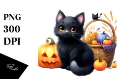 Vibrant Drawing of Cute Baby Black Cat for Halloween | Product Image 1
