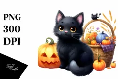 Vibrant Drawing of Cute Baby Black Cat for Halloween | Product Image 3