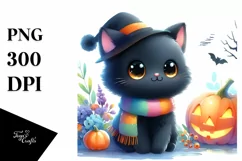 Vibrant Drawing of Cute Baby Black Cat for Halloween | Product Image 3
