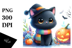 Vibrant Drawing of Cute Baby Black Cat for Halloween | Product Image 1