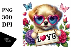 Detailed Puppy with Sunglasses, PNG Product Image 1