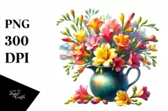 Colorful Watercolor Pot with Freesia | Sublimation | Clipart Product Image 1