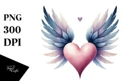 Simple Watercolor Heart with Wings PNG Product Image 1