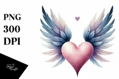 Simple Watercolor Heart with Wings PNG Product Image 1
