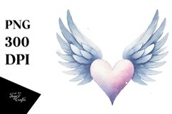 Simple Watercolor Heart with Wings PNG Product Image 1