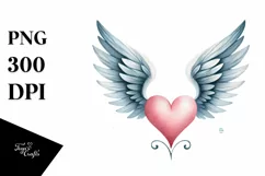Simple Watercolor Heart with Wings PNG Product Image 1