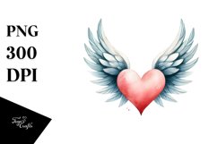 Simple Watercolor Heart with Wings PNG Product Image 1