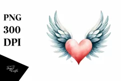 Simple Watercolor Heart with Wings PNG Product Image 1
