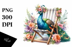 Young Peacock Flowers Beach Chair | Sublimation Clipart Product Image 3
