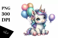 Cute Baby Unicorn with Balloons | Sublimation | Clipart Product Image 3