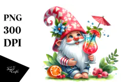 Whimsical Watercolor Gnome Cocktail PNG Product Image 1