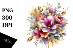 Vibrant Bouquet Gold Foil | Sublimation Clipart Product Image 1