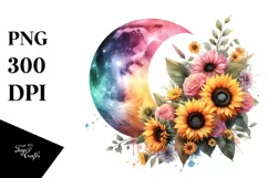Colorfull Half Moon with Vibrant Flowers PNG Product Image 3