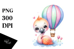 Colorful Baby Flamingo Hot Air Baloon Cuddling Clipart Product Image 1