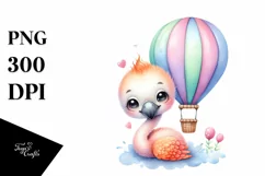 Colorful Baby Flamingo Hot Air Baloon Cuddling Clipart Product Image 3