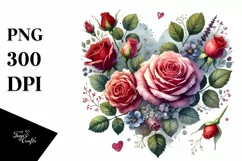 Watercolor Heart with Roses PNG Product Image 1