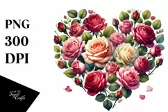 Watercolor Heart with Roses PNG Product Image 1