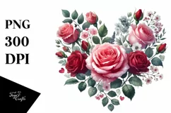 Watercolor Heart with Roses PNG Product Image 1