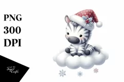 Pastel Baby Zebra with Santa Hat PNG Product Image 1
