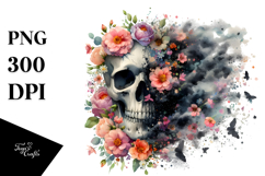 Grungy Skull with Spring Flowers PNG Product Image 1