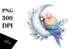 Vibrant Pastel Baby Parrot Sleeping on the Moon, PNG Product Image 1