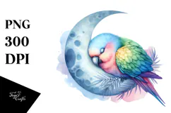 Vibrant Pastel Baby Parrot Sleeping on the Moon, PNG Product Image 1