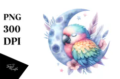 Vibrant Pastel Baby Parrot Sleeping on the Moon, PNG Product Image 1