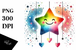 Colorful Smiling Star with Hearts PNG Product Image 1