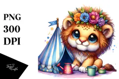 Vibrant Cute Baby Lion in Tiny Tent PNG Product Image 1