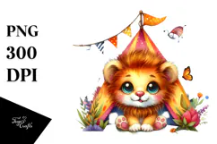 Vibrant Cute Baby Lion in Tiny Tent PNG Product Image 1
