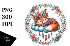 Boho Cute Baby Fox Sleeping on the Cloud, PNG Product Image 1