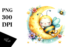Vibrant Baby Bee Sleeping on the Moon PNG Product Image 1