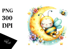 Vibrant Baby Bee Sleeping on the Moon PNG Product Image 1