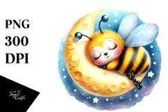 Vibrant Baby Bee Sleeping on the Moon, PNG Product Image 1