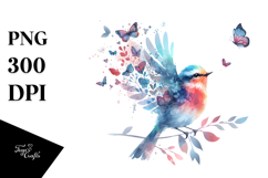 Cute Bird with Butterfly Silhouettes PNG Product Image 1
