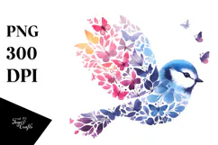 Cute Bird with Butterfly Silhouettes PNG Product Image 1