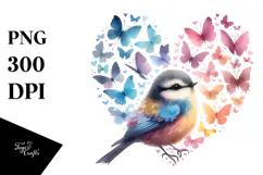 Cute Bird with Butterfly Silhouettes PNG Product Image 1