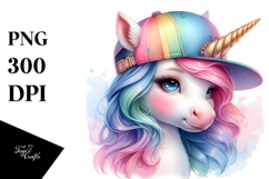 Baby Unicorn with Baseball Cap PNG Product Image 1