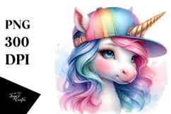 Baby Unicorn with Baseball Cap PNG Product Image 1