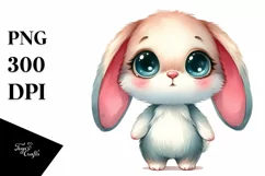 Watercolor Cute Bunny with Big Eyes Expressive and Funny | Product Image 1
