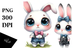 Watercolor Cute Bunny with Big Eyes Expressive and Funny | Product Image 1