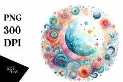Colorful Moon Pastel Watercolor | Clipart Product Image 1
