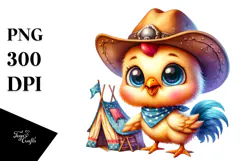 Baby Rooster with Cowboy Hat and Tiny Tent PNG Product Image 1