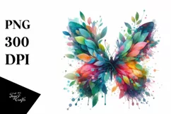Vibrant Butterfly with Plant Leaves, PNG Product Image 3