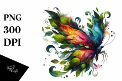 Vibrant Butterfly with Plant Leaves, PNG Product Image 1