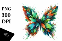 Vibrant Butterfly with Plant Leaves, PNG Product Image 1