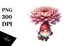 Watercolor Gnome Floating Large Chrysanthemum | Clipart Product Image 1
