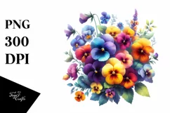 Colorful Watercolor Bouquet with Pansy | Sublimation | Product Image 3