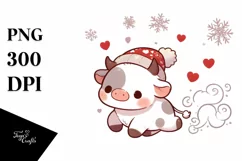 Cute Baby Cow Sleigh PNG Product Image 1